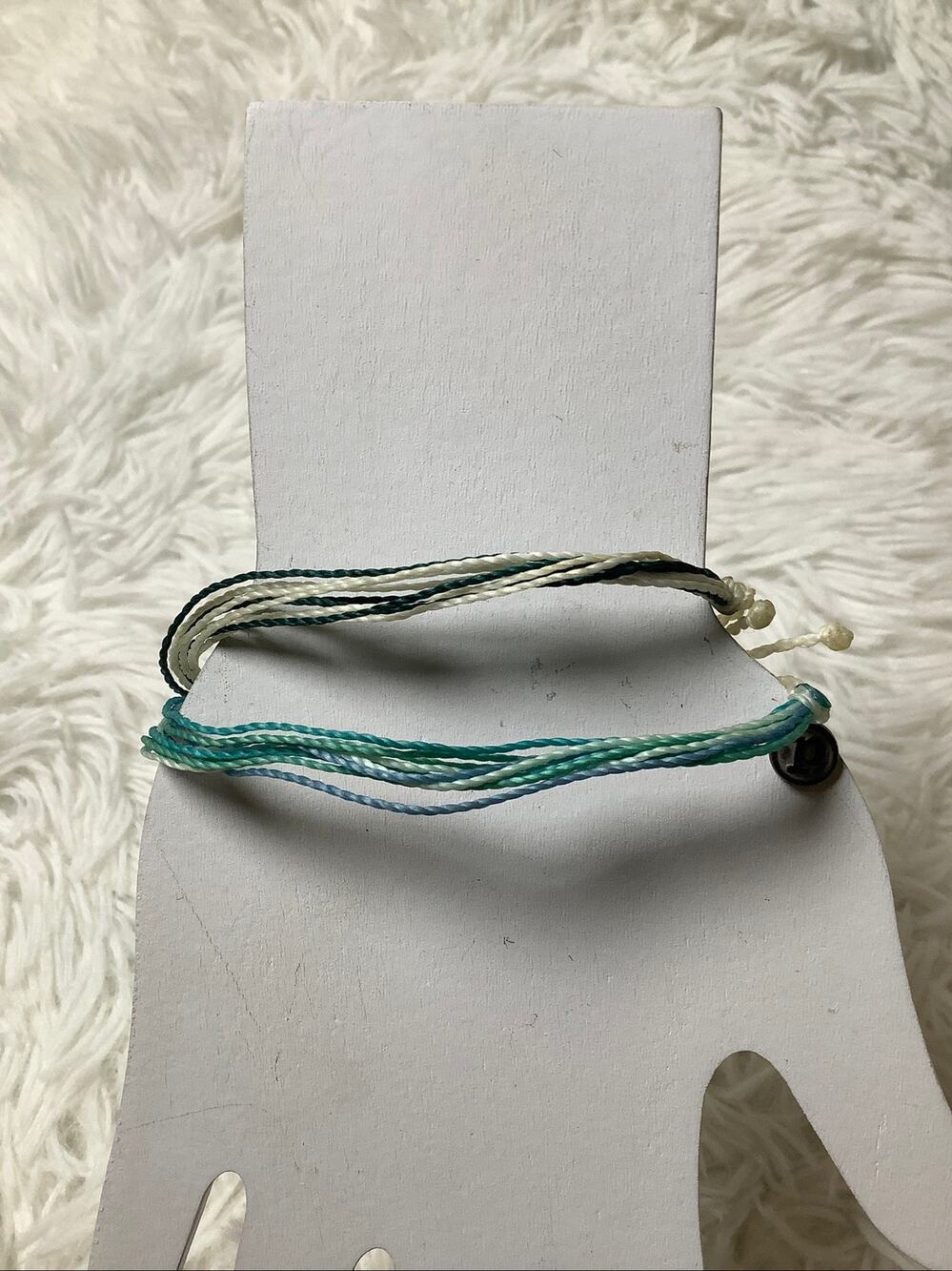 Pura Vida Lot of 2 Teal White Wax Coated String Adjustable Bracelet Boho F18-34